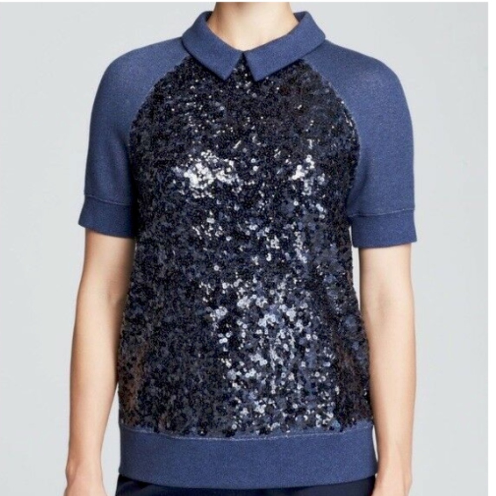 Kate Spade Milo Sequin Front Collar Navy Sz Small
